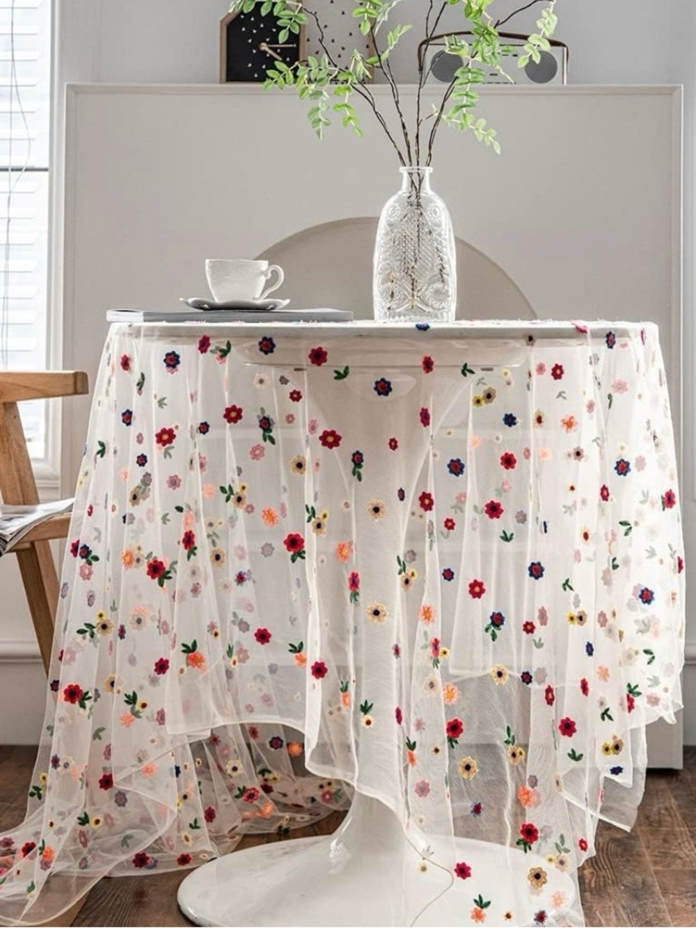 vctops Floral Embroidered Lace Tablecloth Colorful Table Cover (Square 59”x59”)
